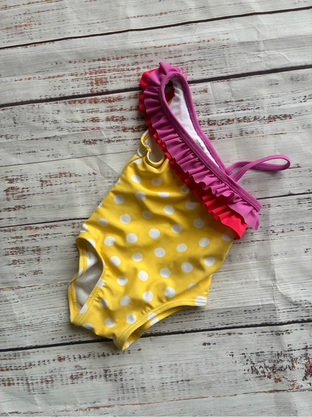 Carter's Yellow Polka Dot Swimsuit with Pink Ruffle Trim
